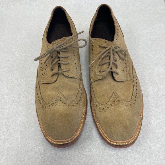 COLE HAAN MEN\'S BEIGE SUEDE WINGTIP NUBUCK BROGUE OXFORDS SIZE 9.5 M main image 4